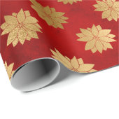 Festive Red and Gold Foil Winter Poinsettia Flower Cadeaupapier (Rol Hoek)