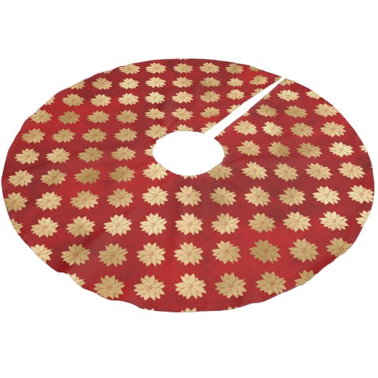 Festive Red and Gold Foil Winter Poinsettia Flower Kerstboom Rok (Gekanteld)