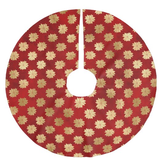 Festive Red and Gold Foil Winter Poinsettia Flower Kerstboom Rok (Voorkant)