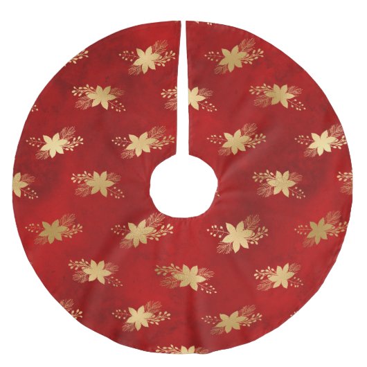 Festive Red and Gold Foil Winter Poinsettia Kerstboom Rok (Voorkant)
