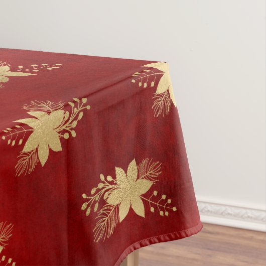 Festive Red and Gold Foil Winter Poinsettia Tafelkleed (Voorbeeld)