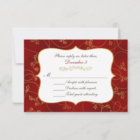 Festive Red and Gold Holiday RSVP-kaart RSVP Kaartje (Voorkant)
