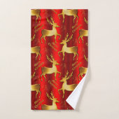 Festive Red and Gold Reindeer Merry Kerstmis Bad Handdoek (Handdoek)