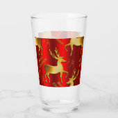 Festive Red and Gold Reindeer Merry Kerstmis Glas (Achterkant)