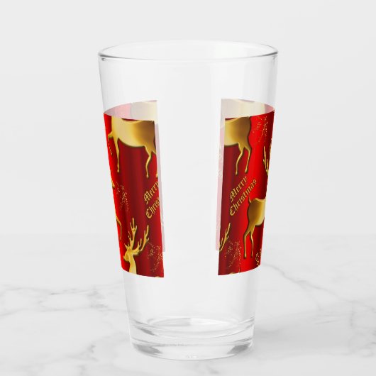 Festive Red and Gold Reindeer Merry Kerstmis Glas (Links)