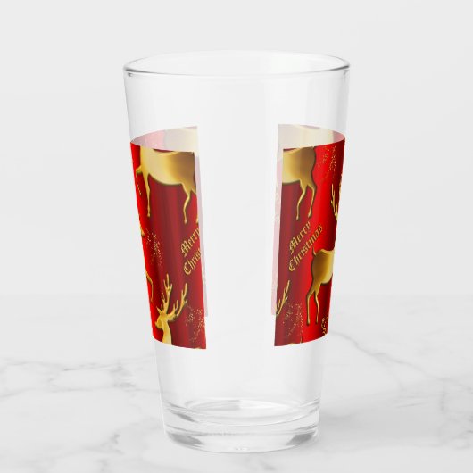 Festive Red and Gold Reindeer Merry Kerstmis Glas (Rechts)