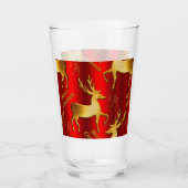 Festive Red and Gold Reindeer Merry Kerstmis Glas (Voorkant)