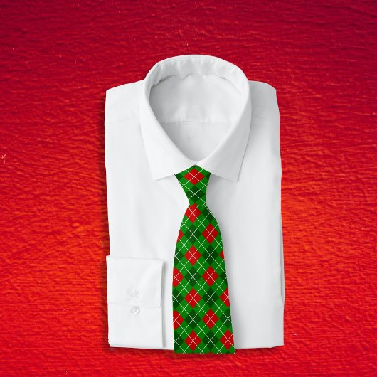 Festive Red and Green Christmas Argyle Pattern Stropdas