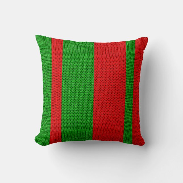 Festive Red and Green Knit Knitting Stripe Pattern Kussen (Voorkant)