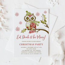 Festive Red and Green Owl Kerstparty