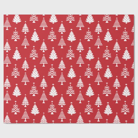 Festive Red and White Christmas Tree Pattern Cadeaupapier (Vlak)