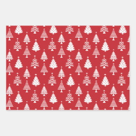 Festive Red and White Christmas Tree Pattern Inpakpapier Vel