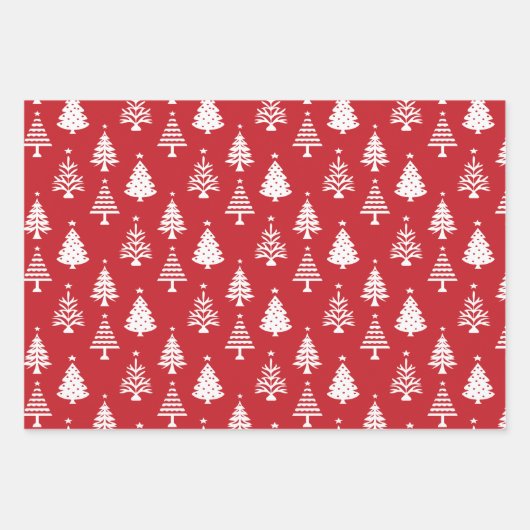 Festive Red and White Christmas Tree Pattern Inpakpapier Vel (Voorkant)