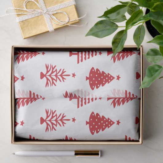 Festive Red and White Christmas Tree Pattern Tissuepapier (Geschenk)