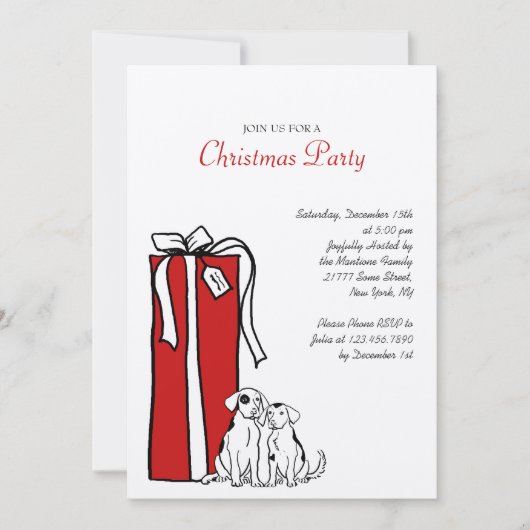 Festive Red and White Dog-kerstparty Kaart (Voorkant)