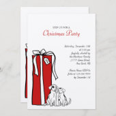 Festive Red and White Dog-kerstparty Kaart (Voorkant / Achterkant)