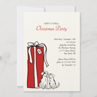 Festive Red and White Dog-kerstparty Kaart