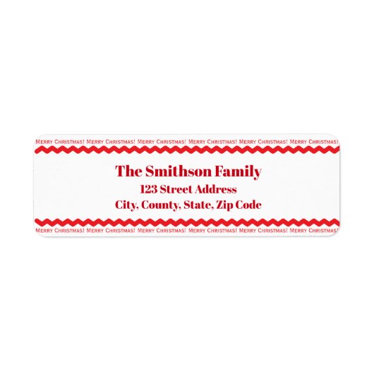 Festive Red and White Merry Christmas Address Etiket (Voorkant)