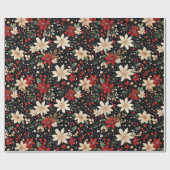 Festive Red and White Poinsettia Christmas Holiday Cadeaupapier (Vlak)
