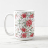 Festive Red and White Poinsettias Monogramed Koffiemok (Links)