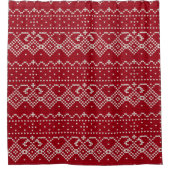 Festive Red and White Scandinavian Knit Douchegordijn (Voorkant)