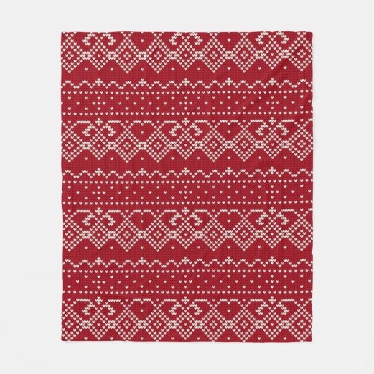 Festive Red and White Scandinavian Knit Pattern Fleece Deken (Voorkant)