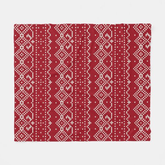 Festive Red and White Scandinavian Knit Pattern Fleece Deken (Voorkant (Horizontaal))