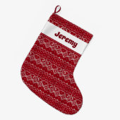Festive Red and White Scandinavian Knit Pattern Grote Kerstsok (Voorkant (Hangend))