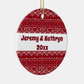 Festive Red and White Scandinavian Knit Pattern Keramisch Ornament (Rechts)