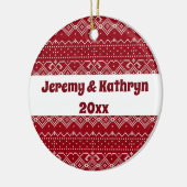 Festive Red and White Scandinavian Knit Pattern Keramisch Ornament (Links)