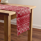 Festive Red and White Scandinavian Knit Pattern Korte Tafelloper (Voorbeeld)