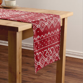 Festive Red and White Scandinavian Knit Pattern Korte Tafelloper