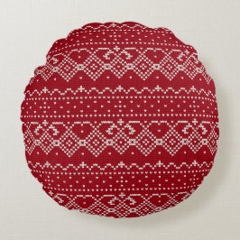 Festive Red and White Scandinavian Knit Pattern Rond Kussen