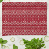 Festive Red and White Scandinavian Knit Pattern Theedoek (Gevouwen)