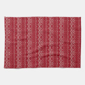 Festive Red and White Scandinavian Knit Pattern Theedoek (Horizontaal)