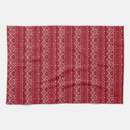 Festive Red and White Scandinavian Knit Pattern Theedoek