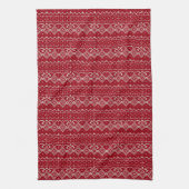 Festive Red and White Scandinavian Knit Pattern Theedoek (Verticaal)