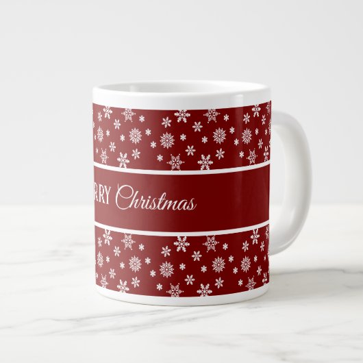 Festive Red and White Snowflake Grote Koffiekop (Voorkant rechts)