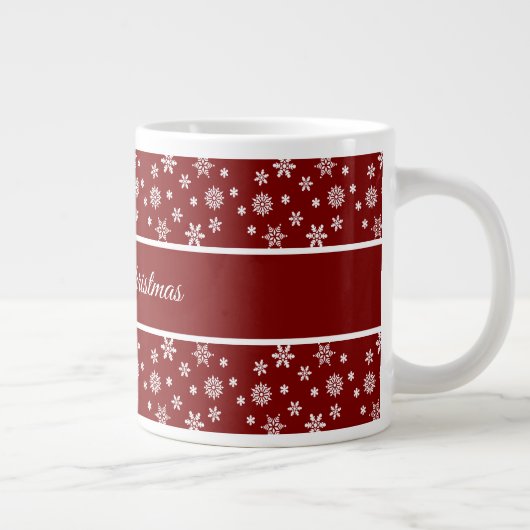 Festive Red and White Snowflake Grote Koffiekop (Rechts)