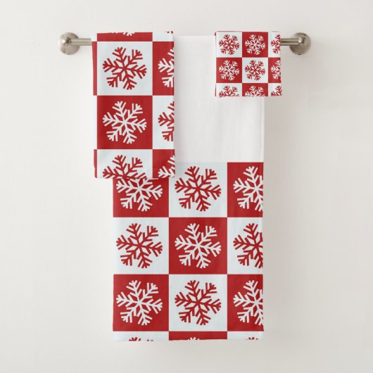 Festive Red and White Snowflake-kerstpatroon Bad Handdoek (Insitu)