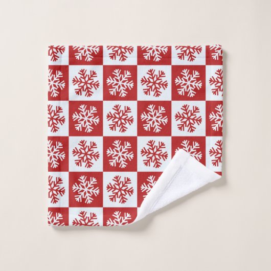 Festive Red and White Snowflake-kerstpatroon Bad Handdoek (Wasdoekje)
