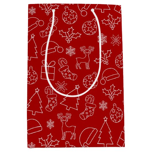 Festive Red and White Winter Kerstpattern Medium Cadeauzakje (Voorkant)