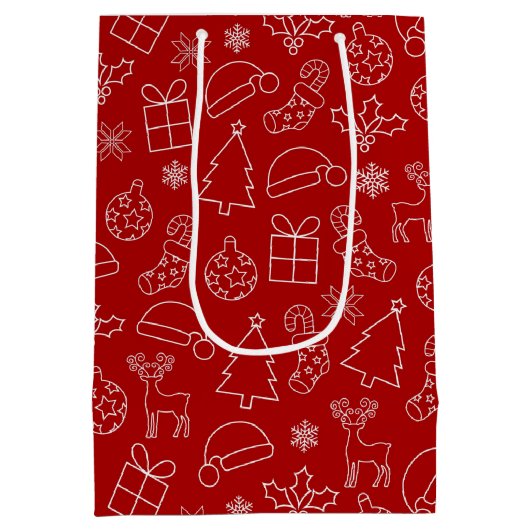 Festive Red and White Winter Kerstpattern Medium Cadeauzakje (Achterkant)
