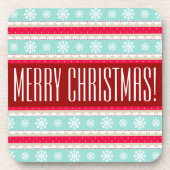 Festive Red Aqua Pattern "Merry Kerstmis" Drankjes Onderzetter (Voorkant)