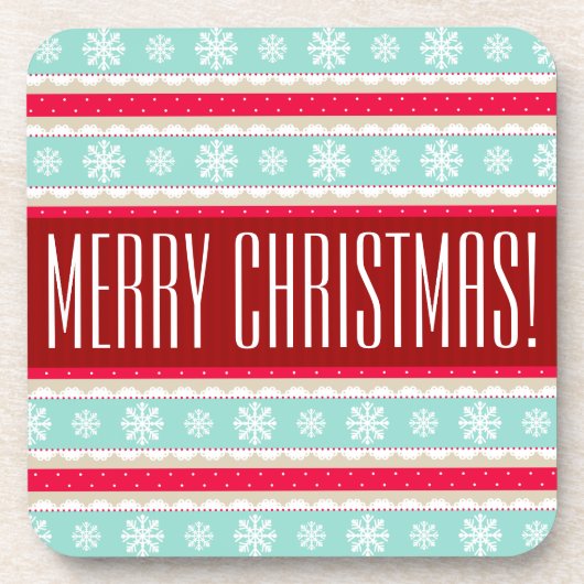 Festive Red Aqua Pattern "Merry Kerstmis" Drankjes Onderzetter (Voorkant)