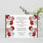 Festive Red Balloon Afstuderen Uitnodiging (Staand voorkant)