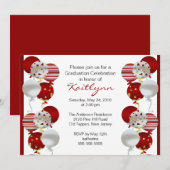 Festive Red Balloon Afstuderen Uitnodiging (Voorkant / Achterkant)