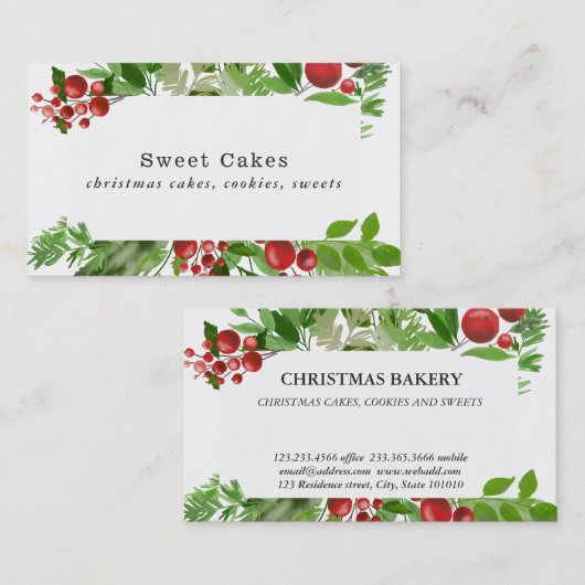 Festive Red Berry Holly verliest kerstbakkerij Visitekaartje (Voorkant / Achterkant)
