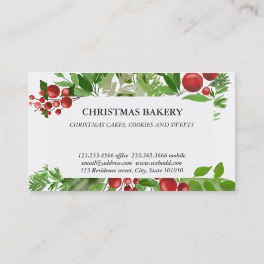 Festive Red Berry Holly verliest kerstbakkerij Visitekaartje (Achterkant)