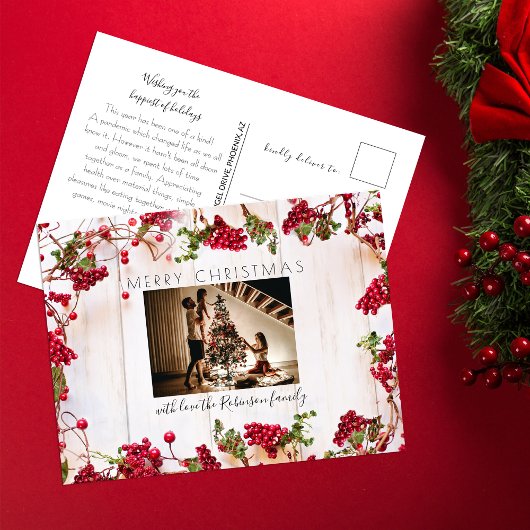 Festive Red Berry Kerstfeestdag Foto Briefkaart